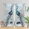 Vintage Peacock Blue Flowers Butterfly Aninmal 3D Digital Printing Thin Hall Window Curtains For KidsBedroom Living Room 2Panels