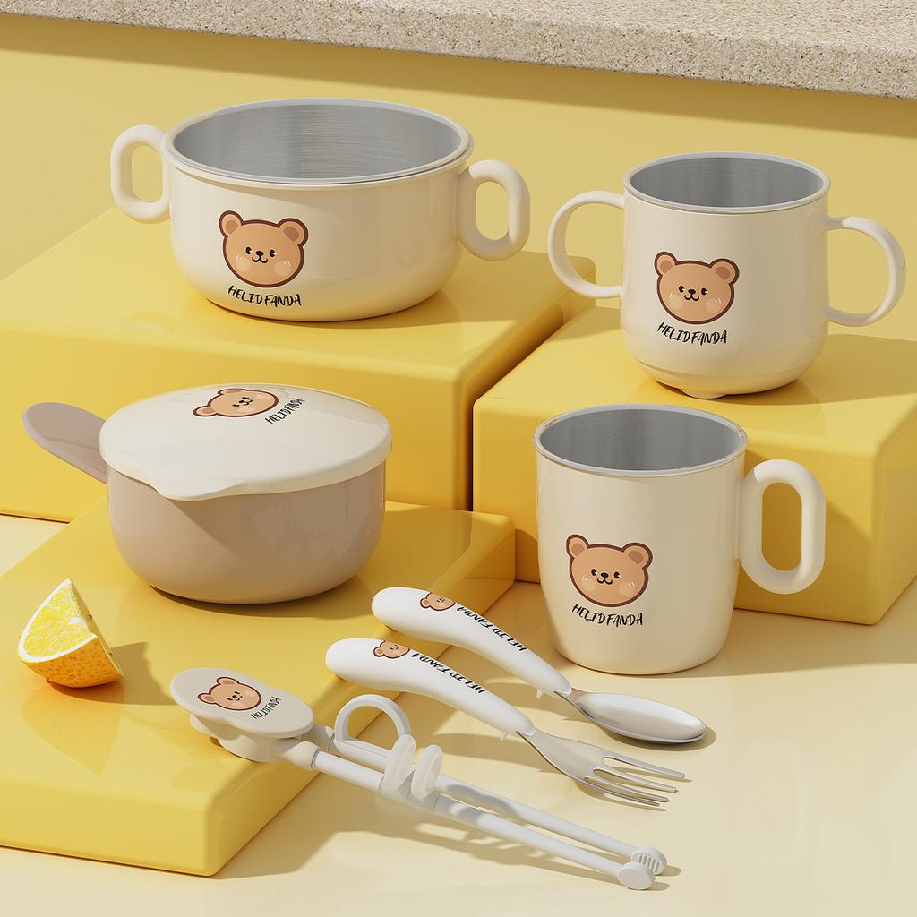 304 Stainless Steel Cutlery Set Anti Scalding Dinnerware Set With Handle Detachable Kid Bowl Drinking Cup Kitchen Items
