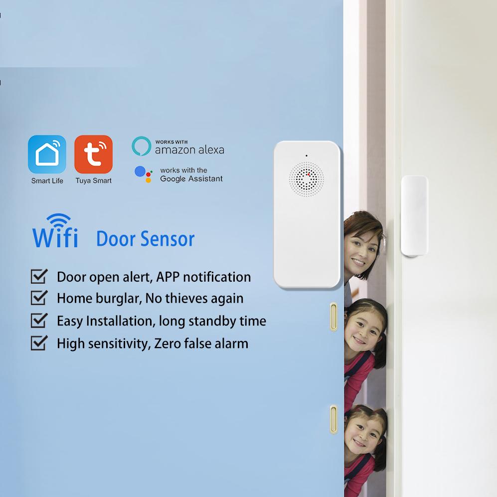 Smart WiFi Door And Window Alarm Sensor, Realtime Smart Door Sensor Sound Alarm, Pool Alarm For Kids Safety, Detector Security Alarm