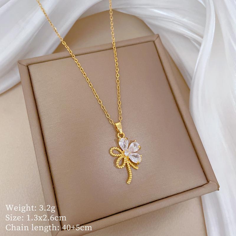 

DIEYURO 316L Нержавеющая сталь Прозрачный кристалл Полые золотистые цветы Ожерелье Серьги Набор для девушки Новый тренд Циркон Подарок