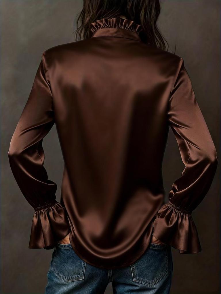 Elegant Women's Long Sleeve Silk Satin Shirt