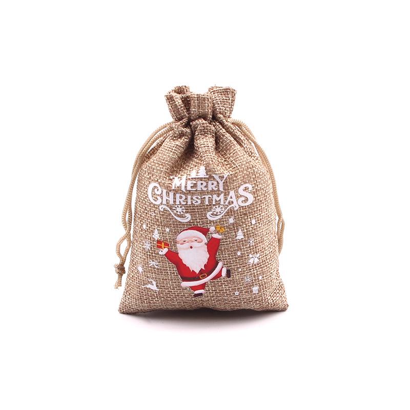 Jute-Style Christmas Gift Bag with Drawstring Closure - Small Candy & Apple Storage