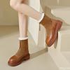 Retro Fashionable Versatile Thick Soled Velvet Women's Boots New Winter Round Toe Comfortable Patchwork Thick Heel Short Boots