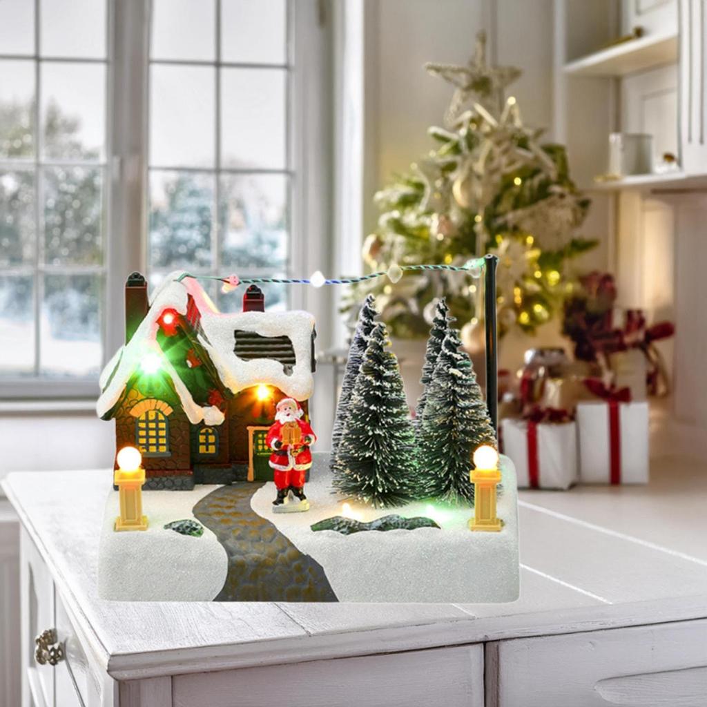 Christmas Snow Scene Xmas House with Music and Light Desk Decoration for Living Room