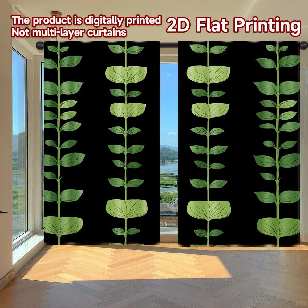 

2D FLAT PRINTING 2pcs Curtains (Without Rod) Green Leaves on Black Background Saint Patrick is Day Festival Popular 100*130 HOOK 1pcs
