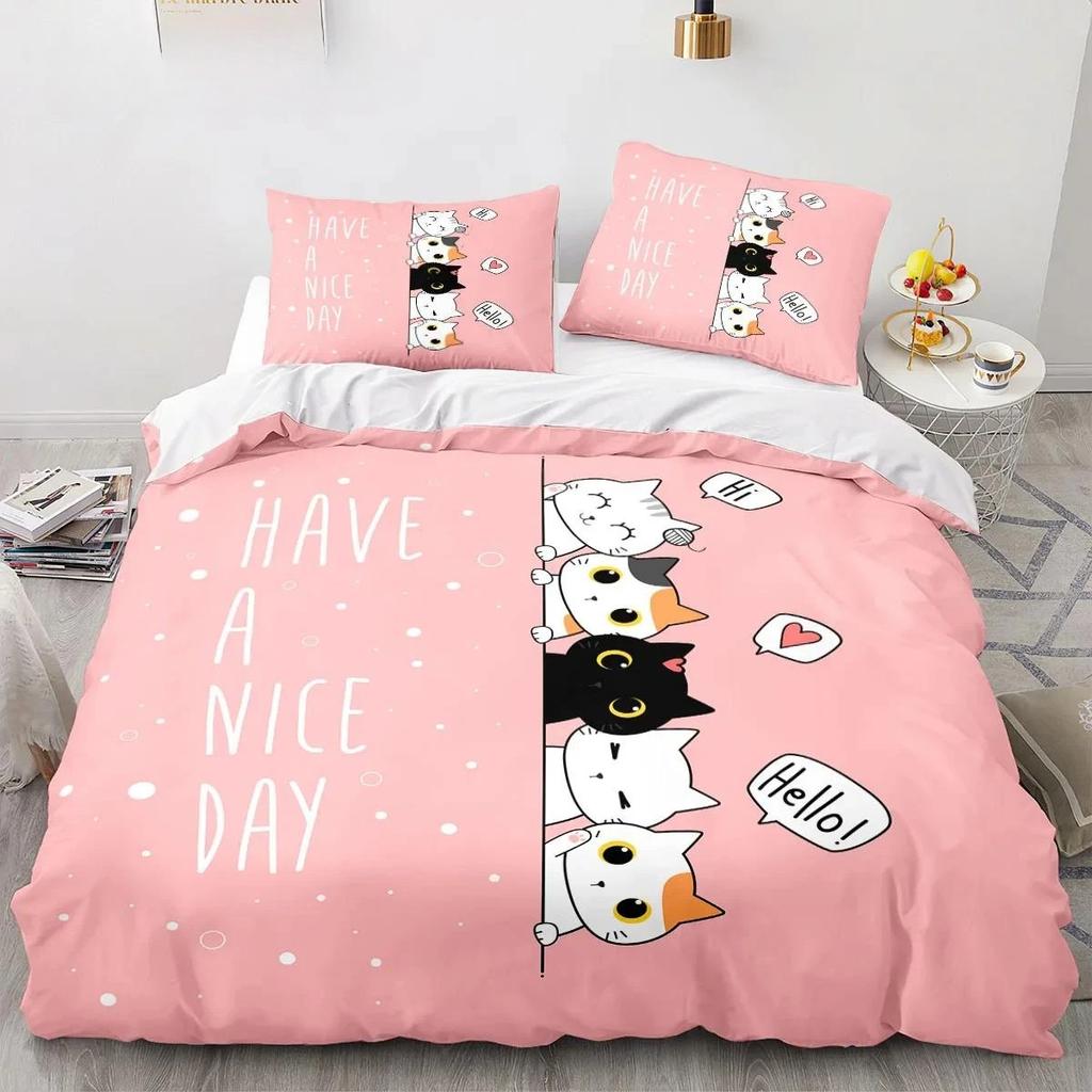Cartoon Animal Cat Quilt Cover 3D Printed Large Print Double Size Quilt Cover Bedding Set Single Set for Boys and Girls Adult