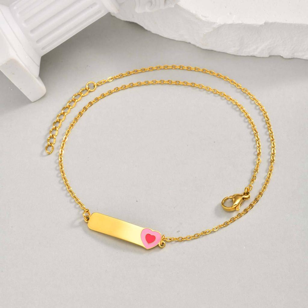 Letterable Personalized Stainless Steel Flat Cross Chain All Light Bending Brand Corroded Epoxy Heart Children'S Necklace Nc-1943
