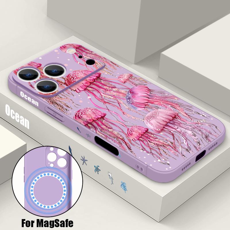 For iPhone 17 Pro Max Case Shark Whale Marine Life Pattern Magnetic For Magsafe Soft Cover For iPhone 16 15 14 13 Pro Max 17E 16E