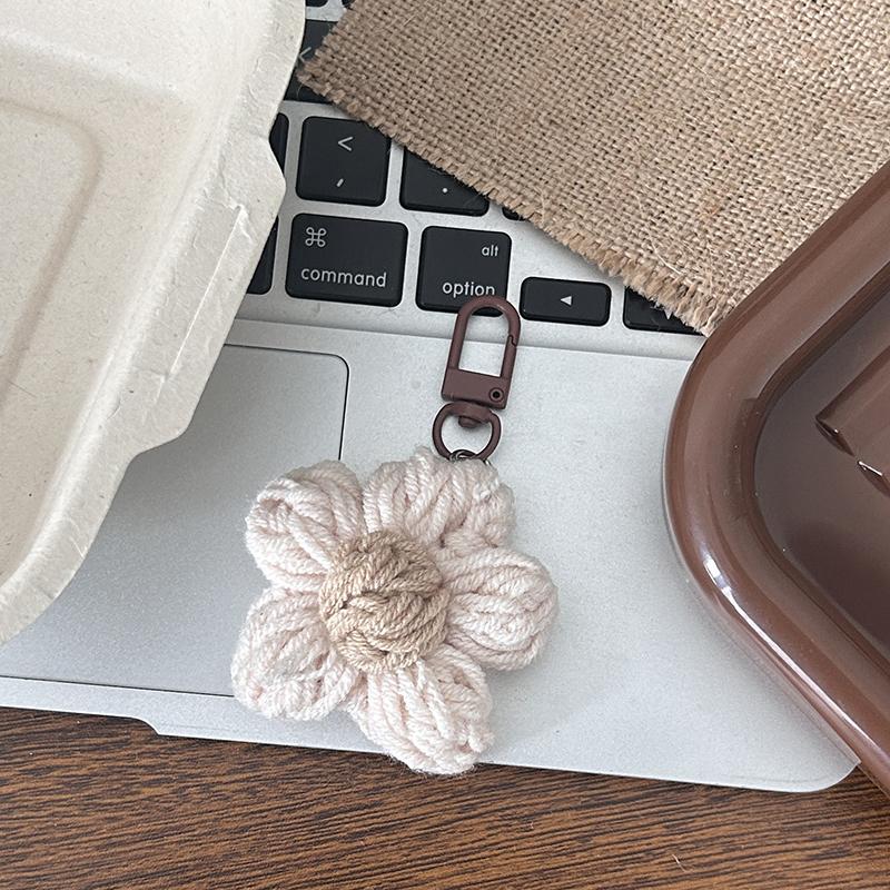 

Корейский шерстяной брелок с цветком, милый цветочный плюшевый брелок, милый держатель для ключей, сумка, кулон для девочки, подарки на день рождения бежевый