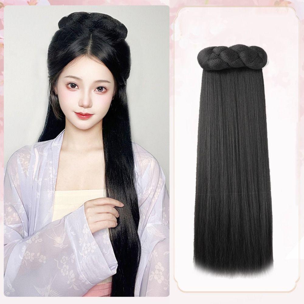 Synthetic Chinese Ancient Wig Headdress Hanfu Wig Headband Dance Accessory Wigs Lazy Costume Wig