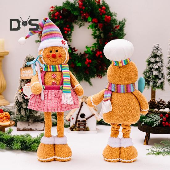 Christmas Gingerbread Doll Ornaments Extendable Leg Plush Doll with Scarf Stuffed Cooking Gingerbread Figure for Christmas Tree Fireplace Decor