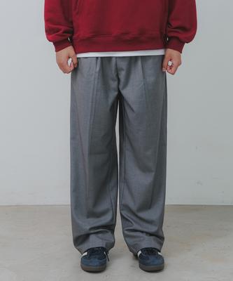 BAKKEN Side Hidden Elastic Two-Pleated Wide Slacks Pants Bk8901_Gray