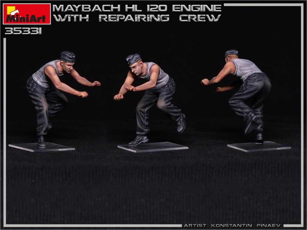 Miniart 1/35 Scale German Maybach HL120 Engine for Panzer III/IV with Repair Engineer, Plastic Model Kit MA35331