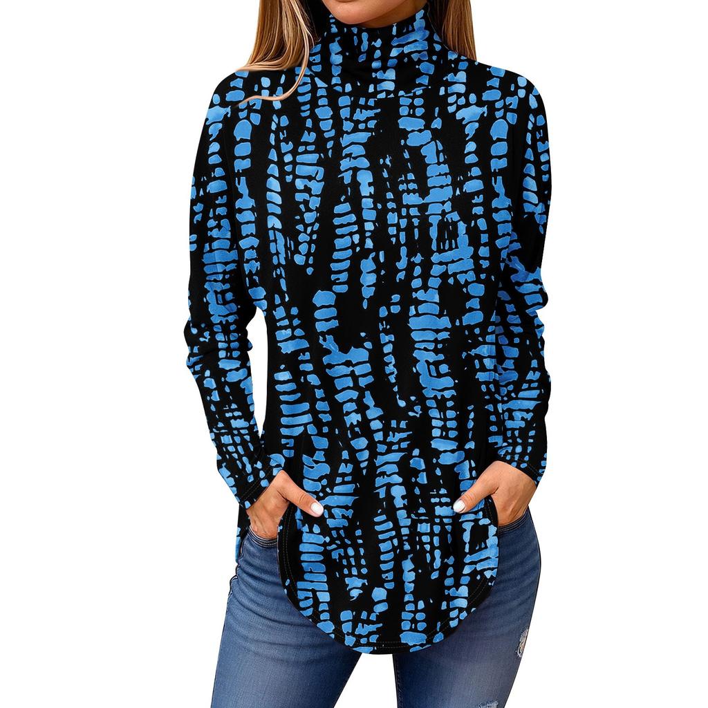 Tee Shirts For Women Fall Casual Long Sleeve Shirts Sweatshirt Vintage Printed High Neck Top Pullover