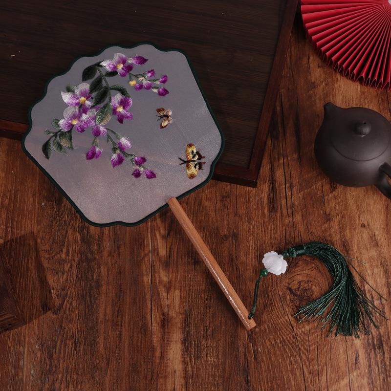 Chinese Double-Sided Embroidered Round Fan for Hanfu or Qipao Dance Performances