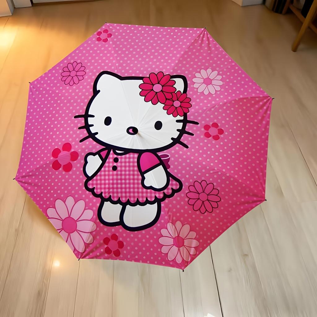 1pc Sanrio Hello Kitty Automatic Open/Close Umbrella with Cute Hello Kitty Face & Iconic Bow - Automatic Folding/Opening Umbrella,8-Rib Stur