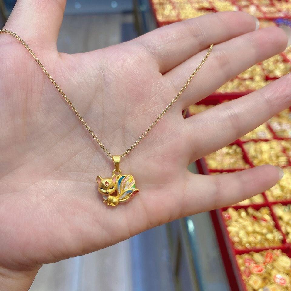 Colorful Nine-tailed Fox Pendant Necklace Recruit Peach Blossom Big Tail Fox Collarbone Chain