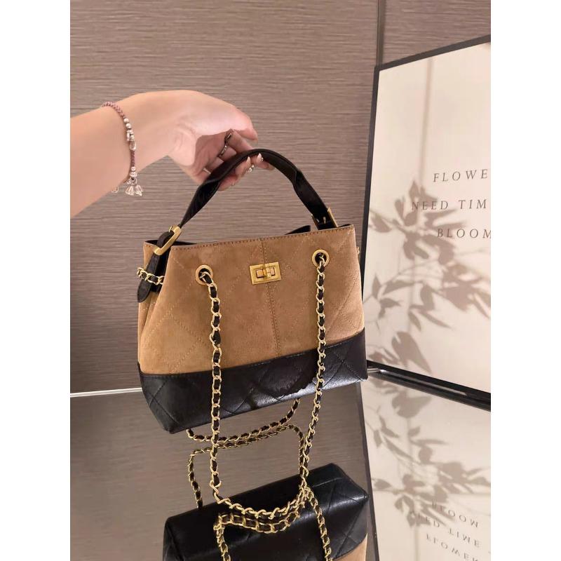 Retro-Textur Kontrastierender Wildleder-Beutel für Damen, Neue Achseltasche, Vielseitige Beuteltasche, Einzelne Schulterhandtasche