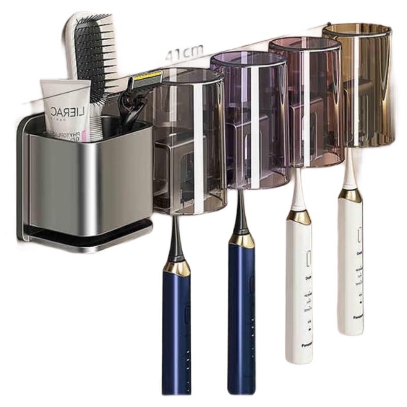 Wall-Mounted Toothbrush Holder with 4 Cups