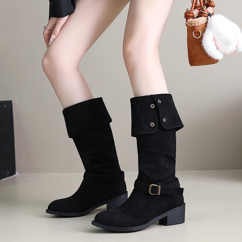 Autumn and winter new Korean version of fashion pointed toe foot thick heel fashion casual large size women's suede Martin boots