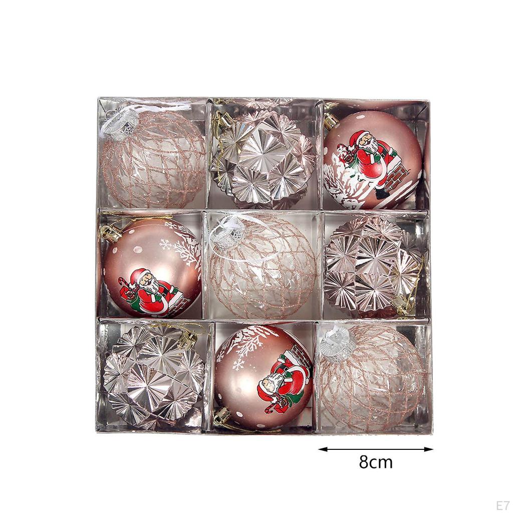 9Pcs Christmas Ball Baubles Xmas Tree Hanging Pendants Party Supplies Decor for Window Yard