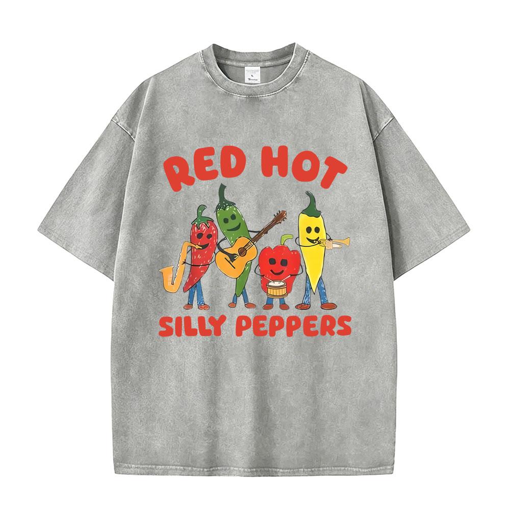 Washed Vintage Red Hot Silly Peppers Funny Meme Graphic T Shirts Men Retro Gothic Metal Rock Tshirt Mens Casual Humor Tshirts