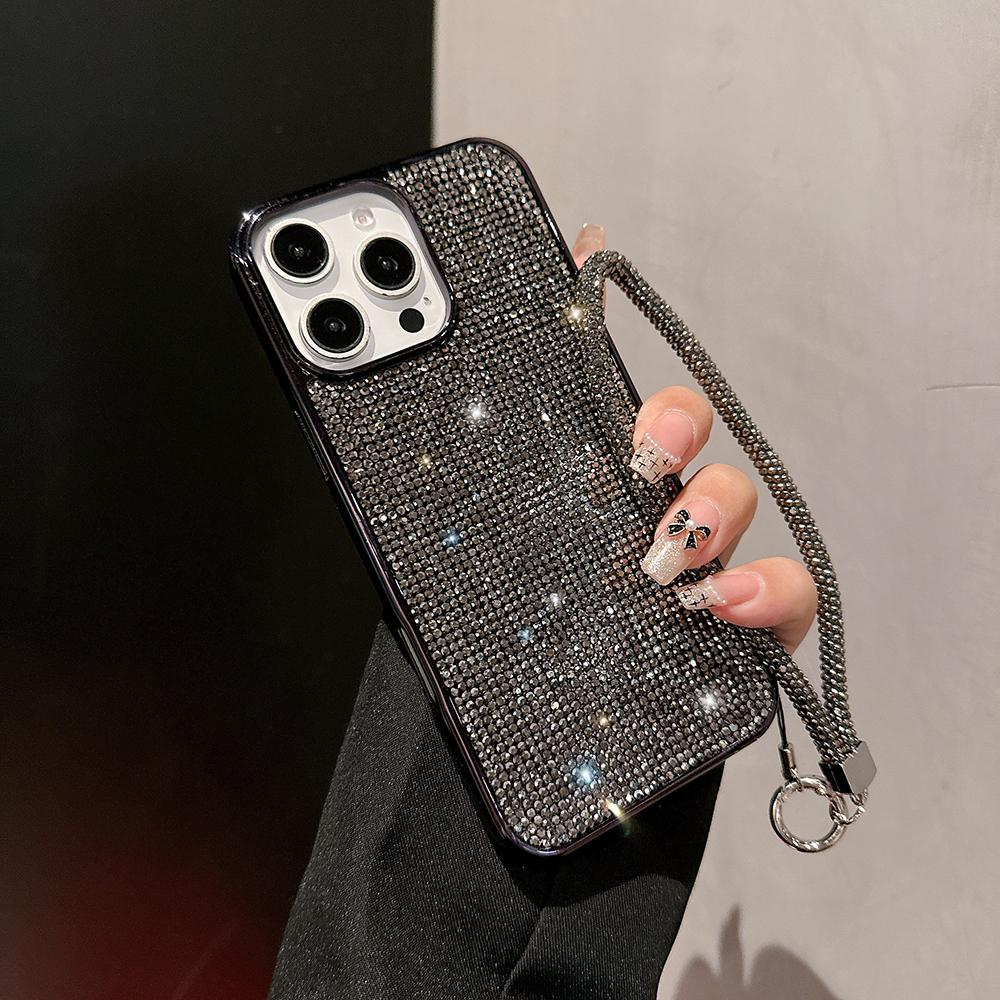 Custodia Lussuosa Bling in Pelle PU per iPhone 16 Pro Max 15 Plus 14 13 12 11 con Cinturino Diamantato Glitterata Antiurto Anti-Caduta