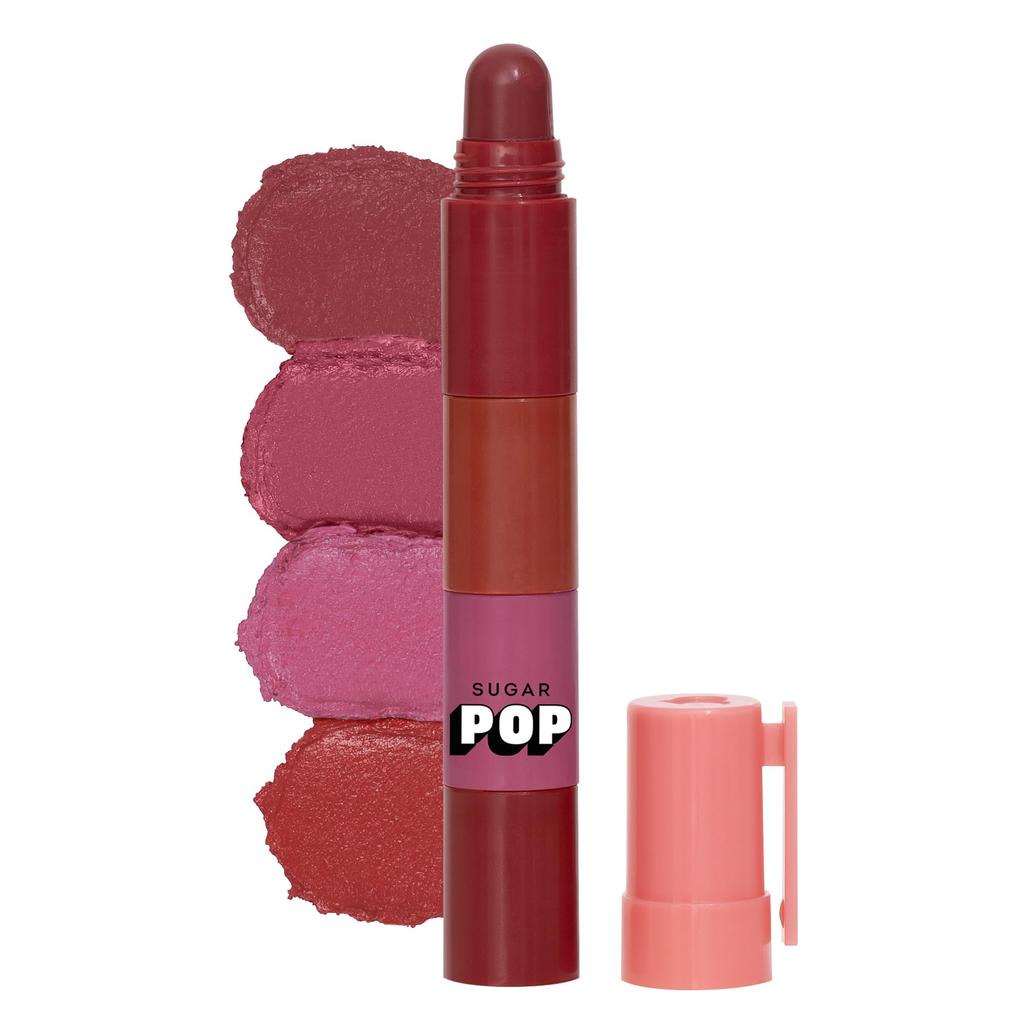SUGAR POP 4 in 1 Lip Twist | Multi-use Stackable Lipsticks for Women | Enriched with Castor Oil | Satin Matte Hydrating Formula | 6.4gm - 03 Bare P