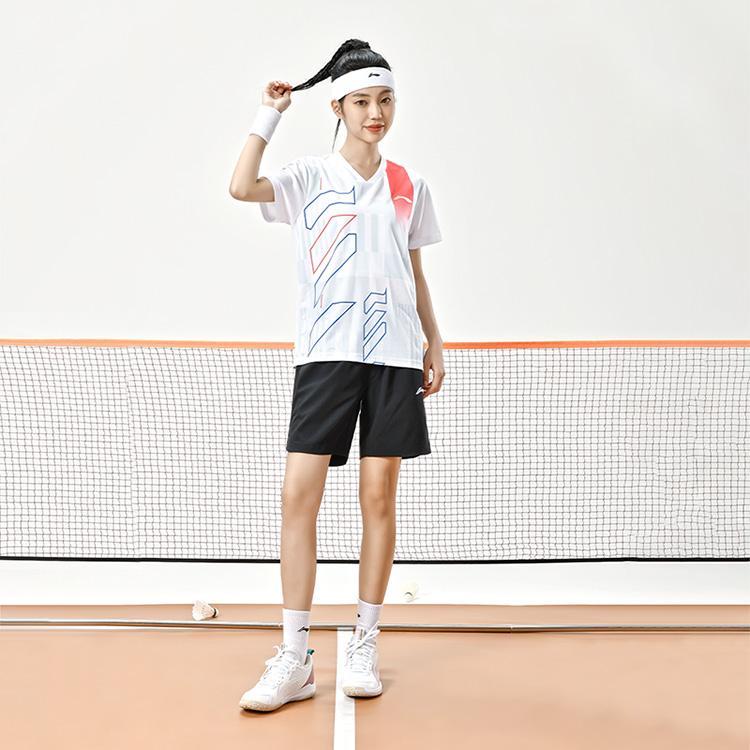 Li Ning Badminton Series Logo Stripe Print Straight Cut Short Sleeve T-Shirt Unisex Tops White AAYU269-2