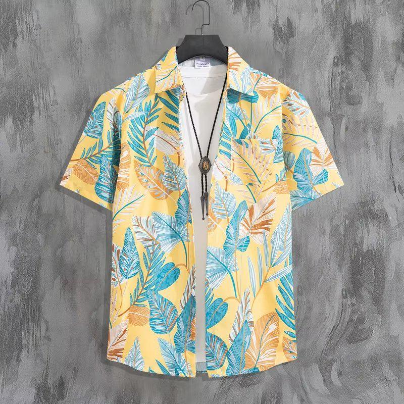 Men's Casual Floral Beachwear Shirt - Short Sleeve, Ideal for Summer Travel in Sanya or Thailand