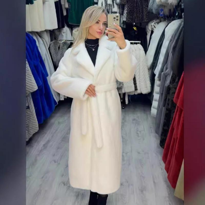 Nouveau manteau d'hiver épais en fourrure pour la mode féminine, manteau en fausse fourrure allongé, manteau en fausse fourrure de lapin moelleux et doux pour femmes