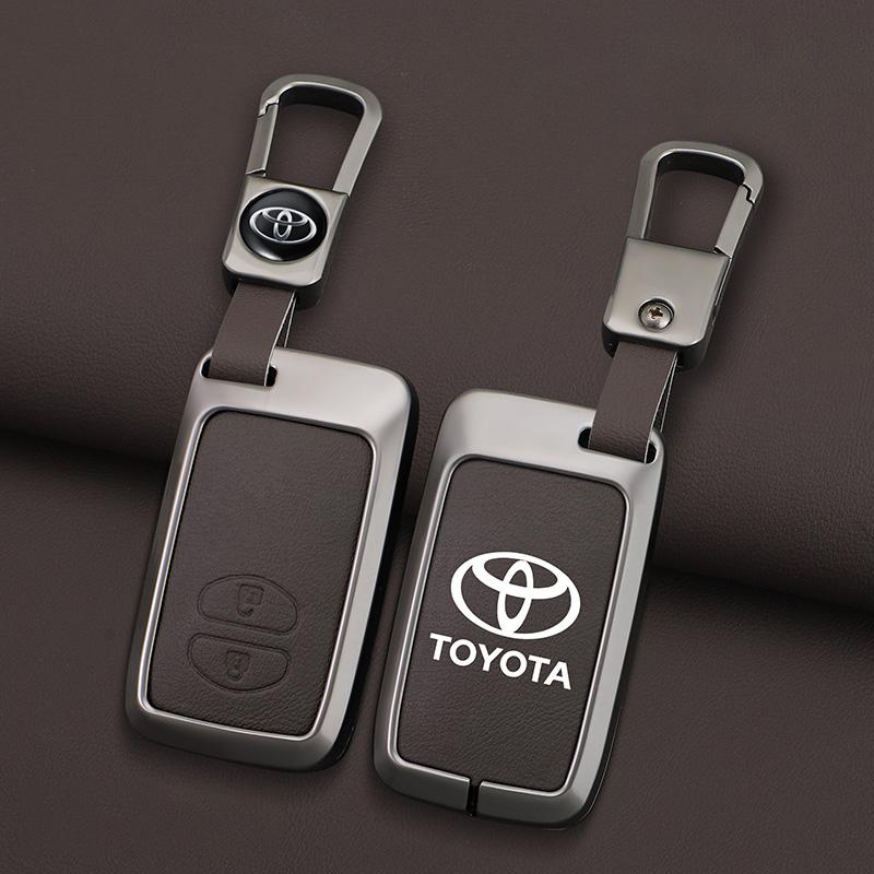 Zinc Alloy Leather Car Remote Key Case Holder Shell For Toyota Aqua RAV4 Land Cruiser Camry Prado Corolla Prius Keyless Keychain