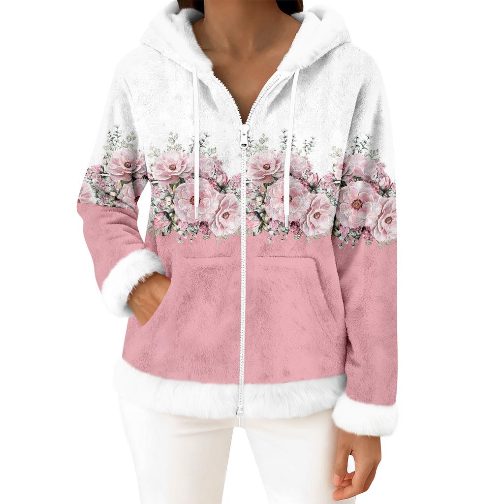 Women's Casual Fashion Long-Sleeved Zip-Up Fleece Hooded Cardigan