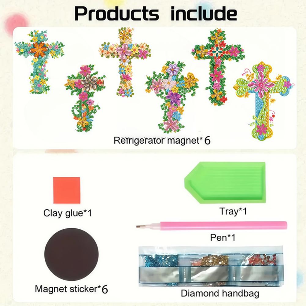 6pcs Acrylic DIY Refrigerator Diamond Art Magnets Magnetic Diamond Art Decor Crystal Art Craft for Adults Beginners Home Decors