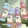 1PC Spooky Ghost Boo Sheet Design 750ml Color Plastic Sports Water Bottle Leakproof Flip Straw Lid Suitable for Sports Office Home Use
