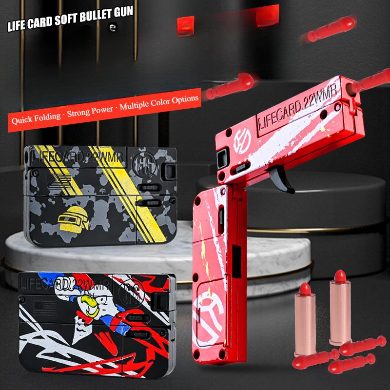 2.0 Lifecard Îmbunătățit Aliaj Pliabil Jucărie Armă Blaster cu Gloanțe Moi Model Pistol de Tir Pentru Adulți Copii Băieți Cadouri de Ziua de Naștere