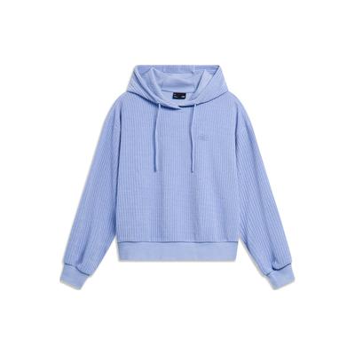 Li Ning Sports Lifestyle Series Hooded Solid Color Pullover Long Sleeve Sweatshirt Women Sweatshirt River-Gray-Blue AWDU044-2