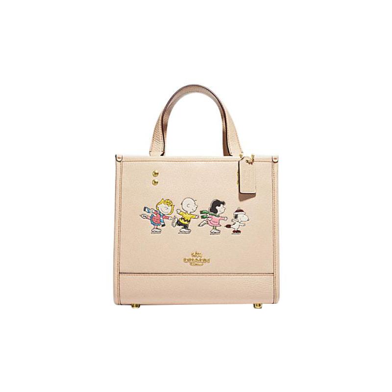 

COACH handbag Peanuts Snoopy joint model Dempsey metal logo comic character print cow leather Tote bag Tote bag shopping bag portable shoulder золотий