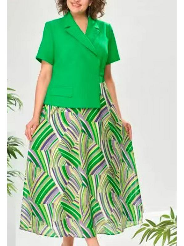 

Женское зеленое французское летнее платье с коротким рукавом и вставками, 2024, модный темпераментный костюм-платье 2XL зелёный