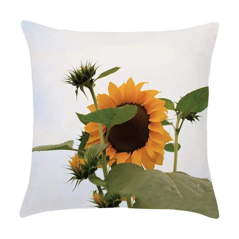 Sunflower Printed Cushion Cover Sofa Home Decor Pillowcase Splendid Floral Plant