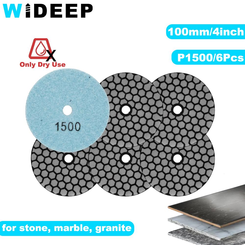 6Pcs 100mm 4inch Dry Polishing Pad Sanding Discs for Marble Granite Ceramic Stone  Angle Grinders Diameter