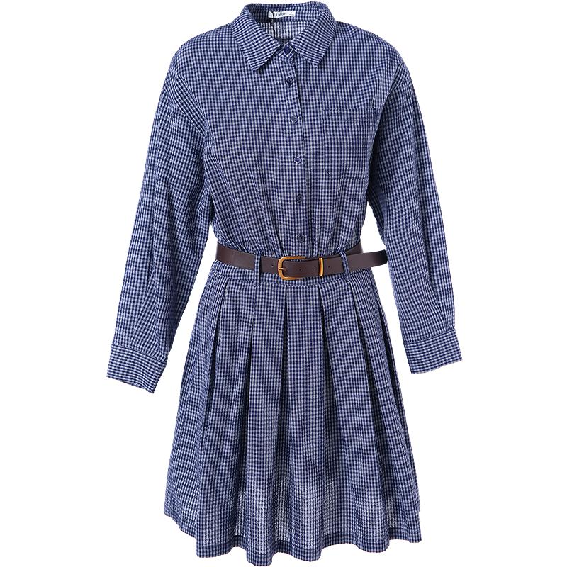 Betu Women s Plaid Lapel A-Line Mini Dress with Belt S
