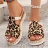 Fashion Fashion Leopard Print Wedge Sandals for Women Buckle Strap Slip On Platform Sandles Woman Summer Comfort Thick Sole Beach Shoes