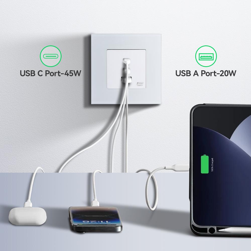 BSEED Power Sockets Electric Outlets Plus Dual Type-c USB Fast Charging Ports 65W 3A Glass Frame EU Standard Wall Embedded