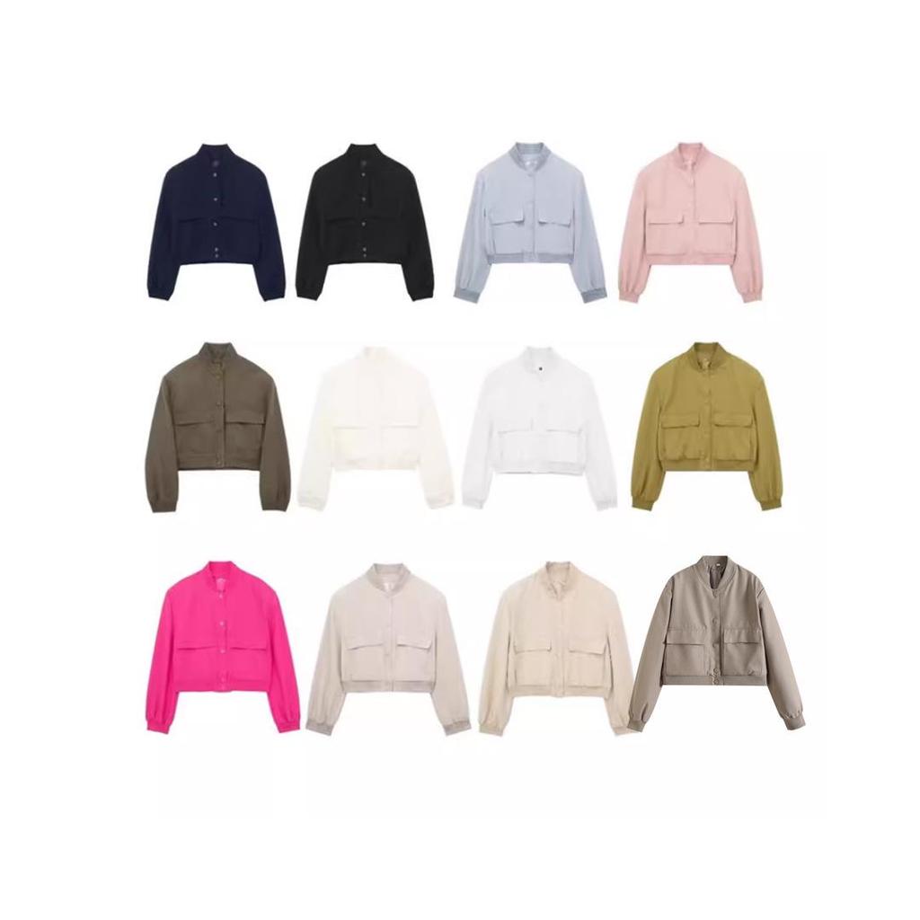 Summer 2024 Women's European-American Style Bomber Jacket with Large Pockets