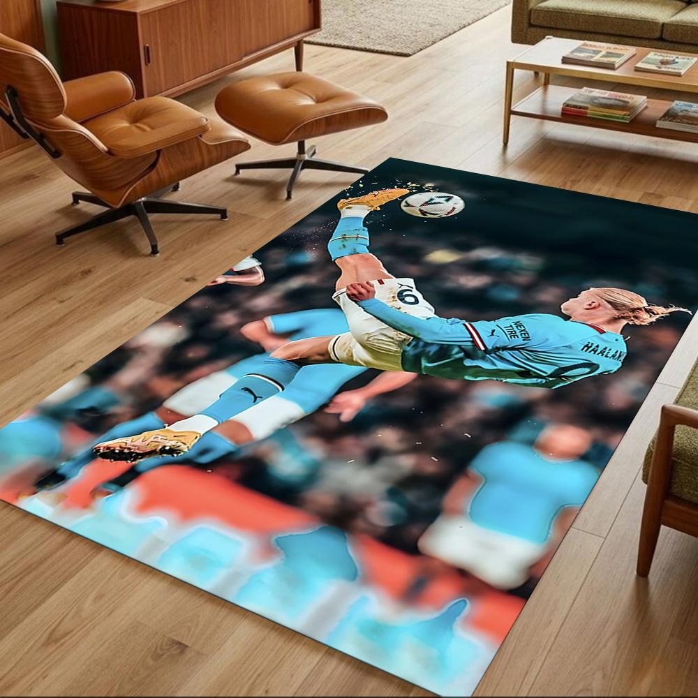 Erling Haaland Football Action Anti-slip Rug Compact Foldable Construction Water-resistant & Washable Office & Lounge Rug Retro American Style