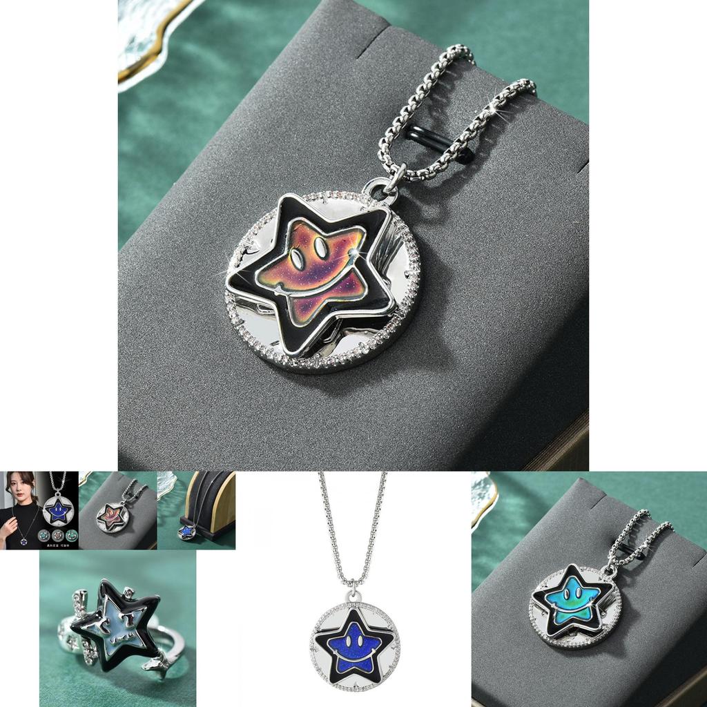 Stunning Geometric Lucky Star Spinner Pendant Necklace In Stylish Titanium Steel Design