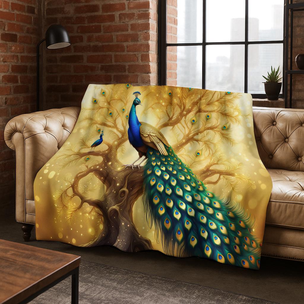 Exquisite Peacock Bird Animal Flannel Blanket Soft Warm Blanket for Bedroom Room Living Room Office Travel Camping Picnic Gift