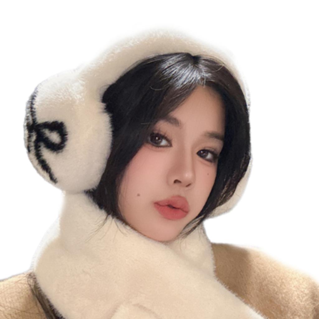 Foldable Plush Ear Muffs With Bowknot/Paws Pattern For Women And Girls Winter Outdoor Activity Ear Protectors