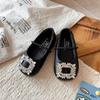 Girls Ballet Flats With Rhinestones 2026 Soft Sole Square Toe PU Shoes Kids Ages 3-8